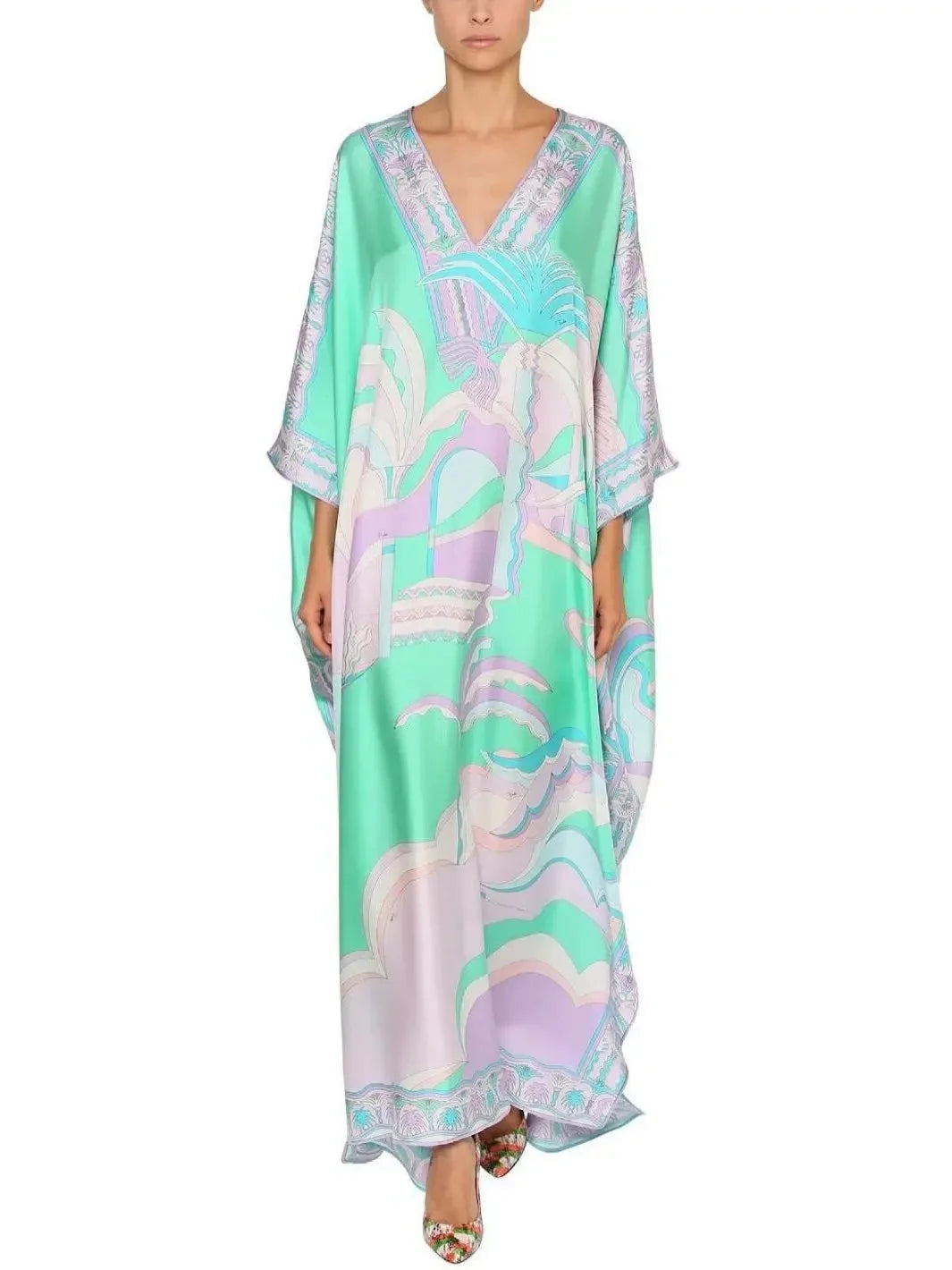 Printed Jersey Silk Kaftan Dress - s - Dresses