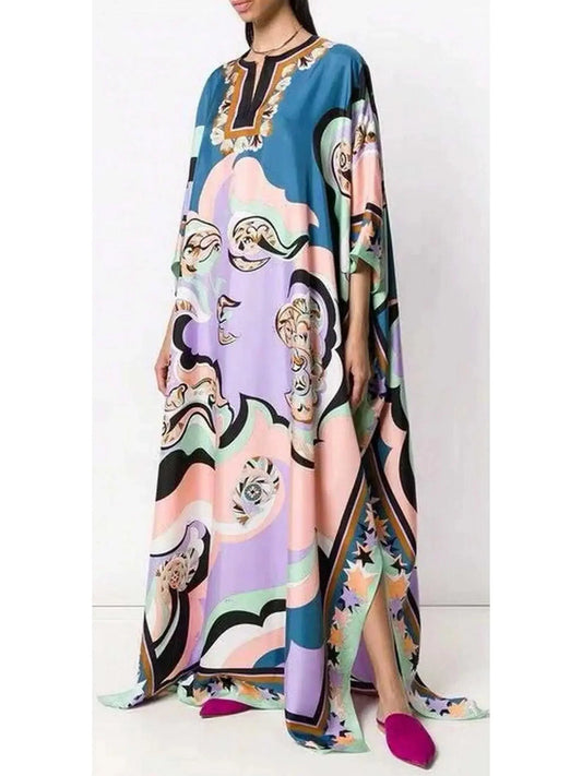Printed Kaftan Silk Dress - Dresses