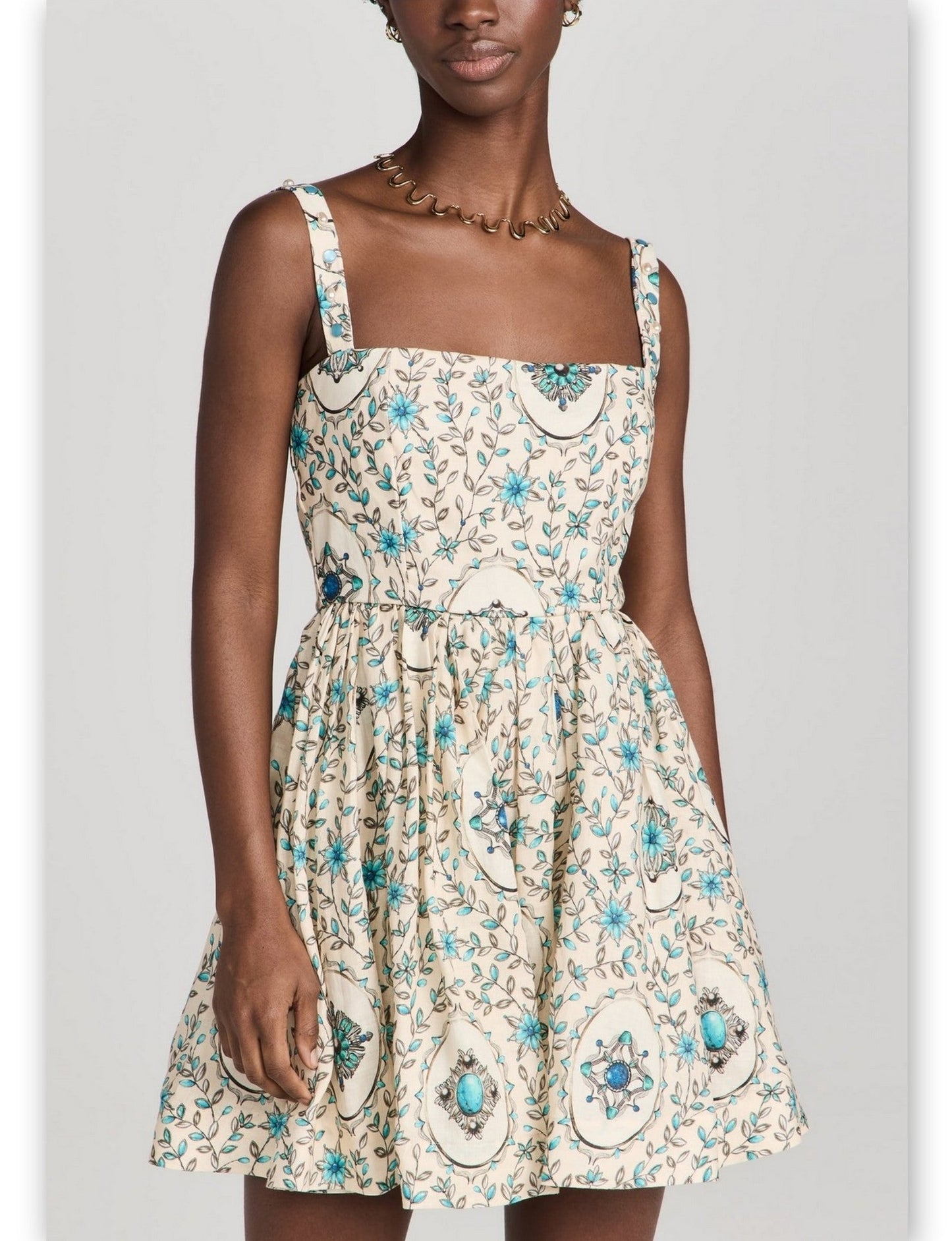 Floral-patterned Printed Linen Skater Mini Dress perfect for summer outings