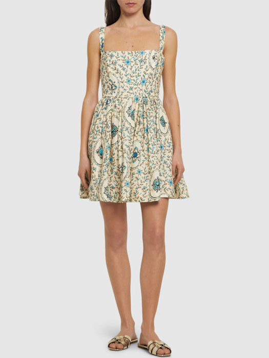 Sleeveless floral-patterned Printed Linen Skater Mini Dress for a stylish summer look