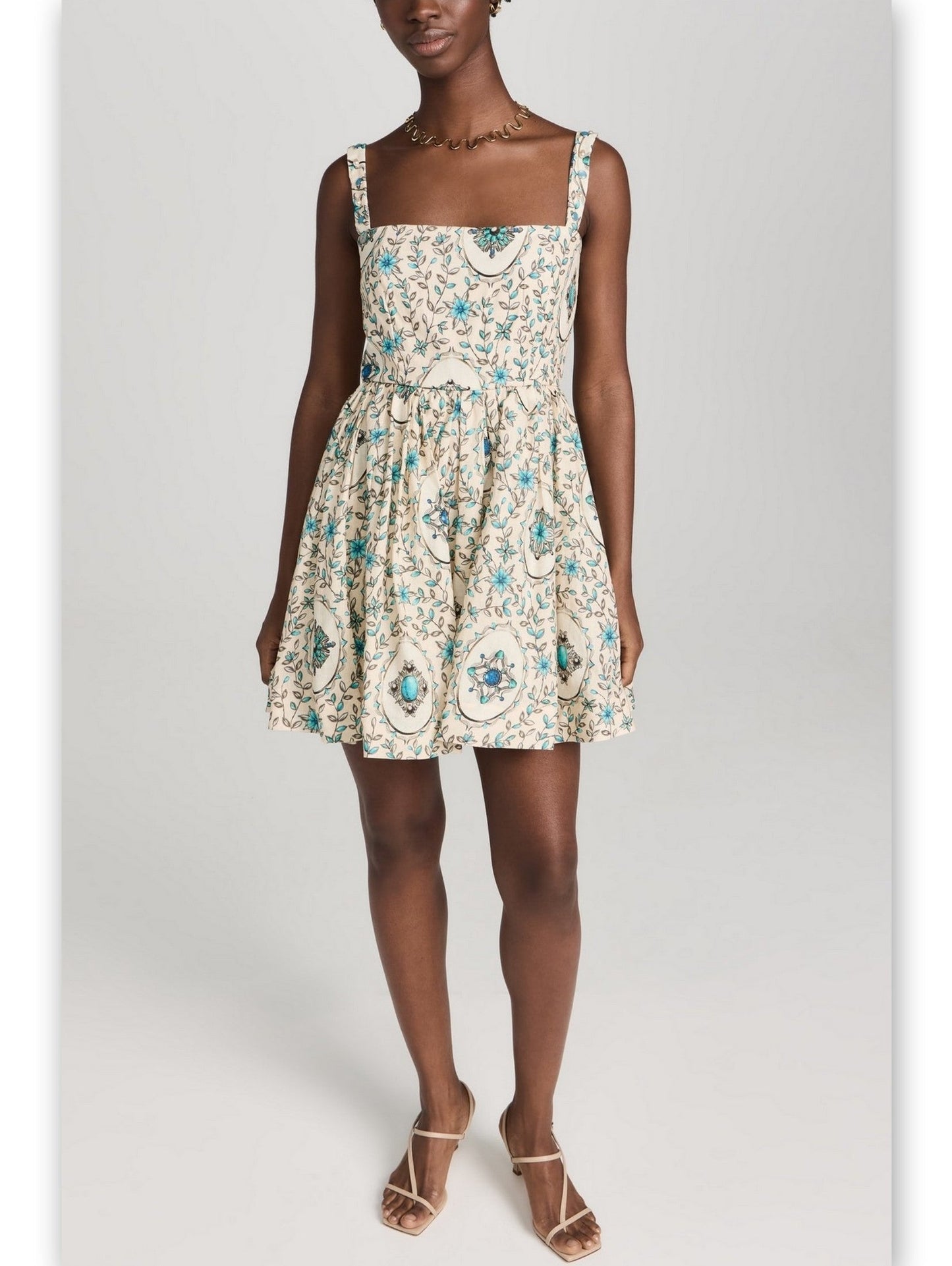 Sleeveless floral-patterned Printed Linen Skater Mini Dress for stylish summer outfits