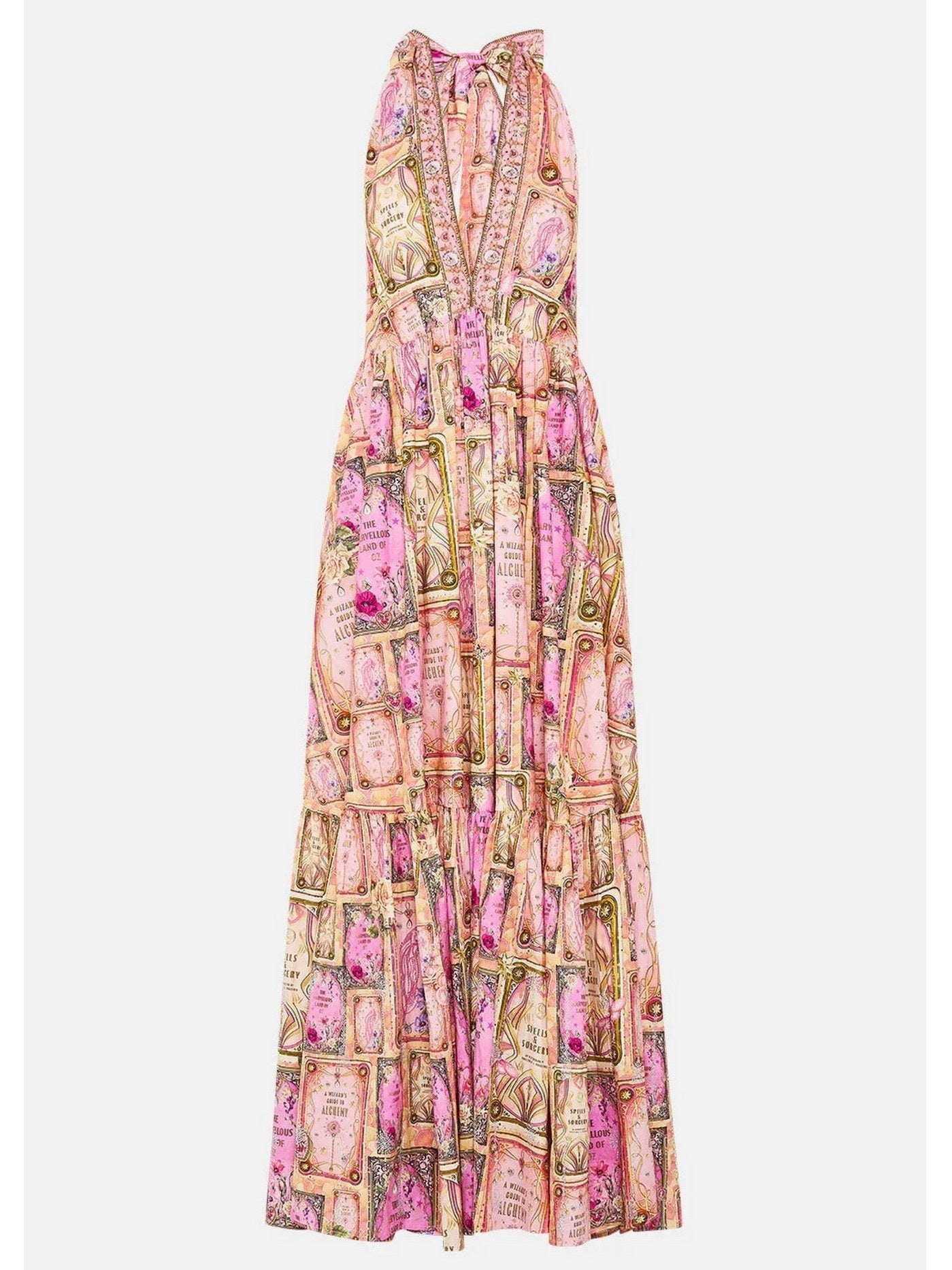 Printed Pink Halterneck Maxi Dress - Dresses