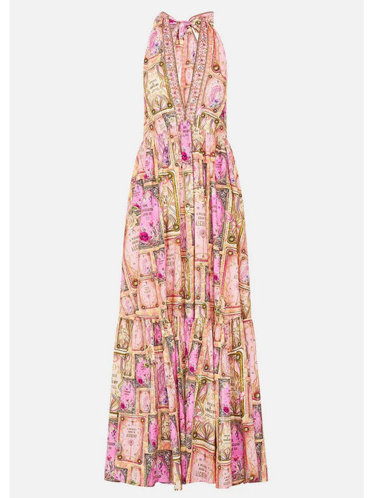Printed Pink Halterneck Maxi Dress - Dresses