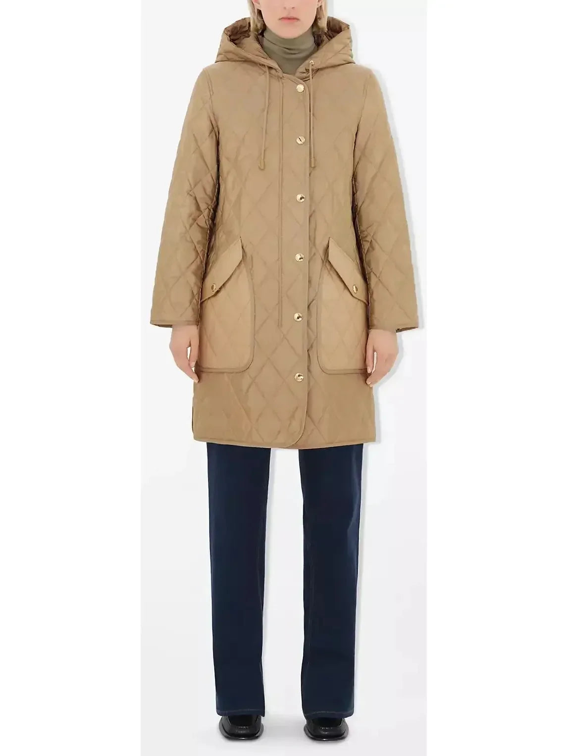 Quilted Hooded Thermoregulated Coat in Beige - small - Coats