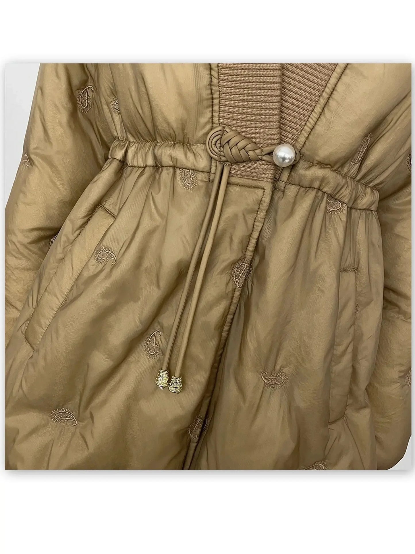 Quilted V-Neck Short Down Coat with Drawstring Waist - Coats