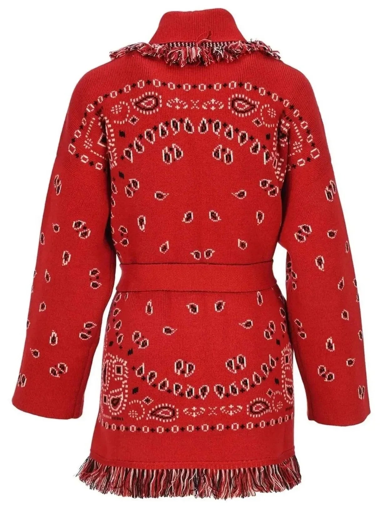 Red Bandana Jacquard Long Cardigan - Sweaters & Knitwear