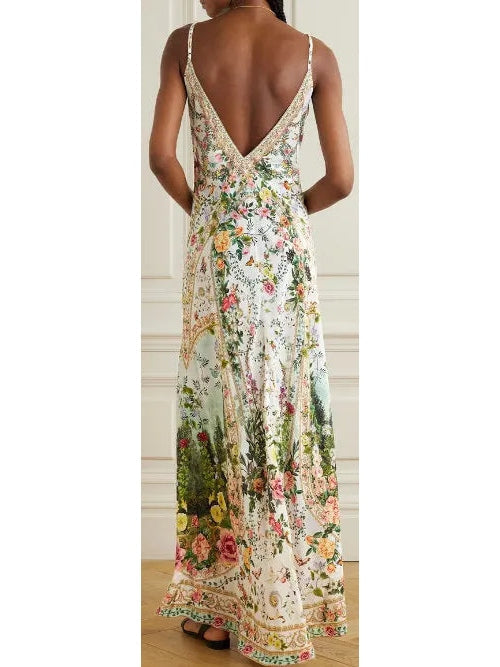 Renaissance Romance V Neck Full Length Bias Slip Dress - Dresses