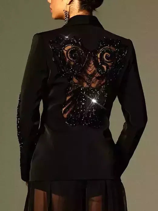 Rhinestone Embellished Blazer and Tulle Pant Set - Suits & Sets