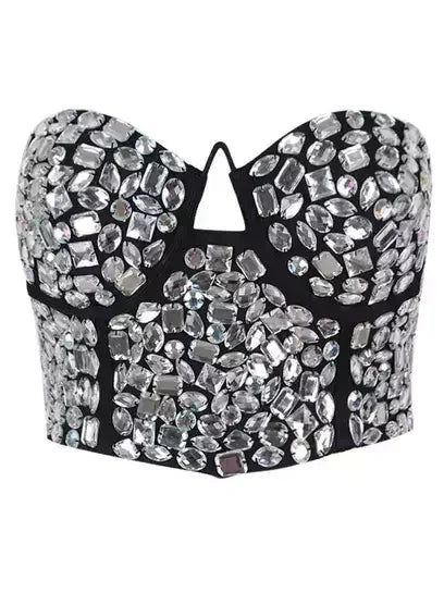 Rhinestone-Embellished Bustier Top and Short Set - Suits & Sets