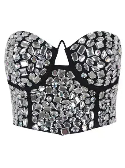 Rhinestone-Embellished Bustier Top and Skirt set - Suits & Sets