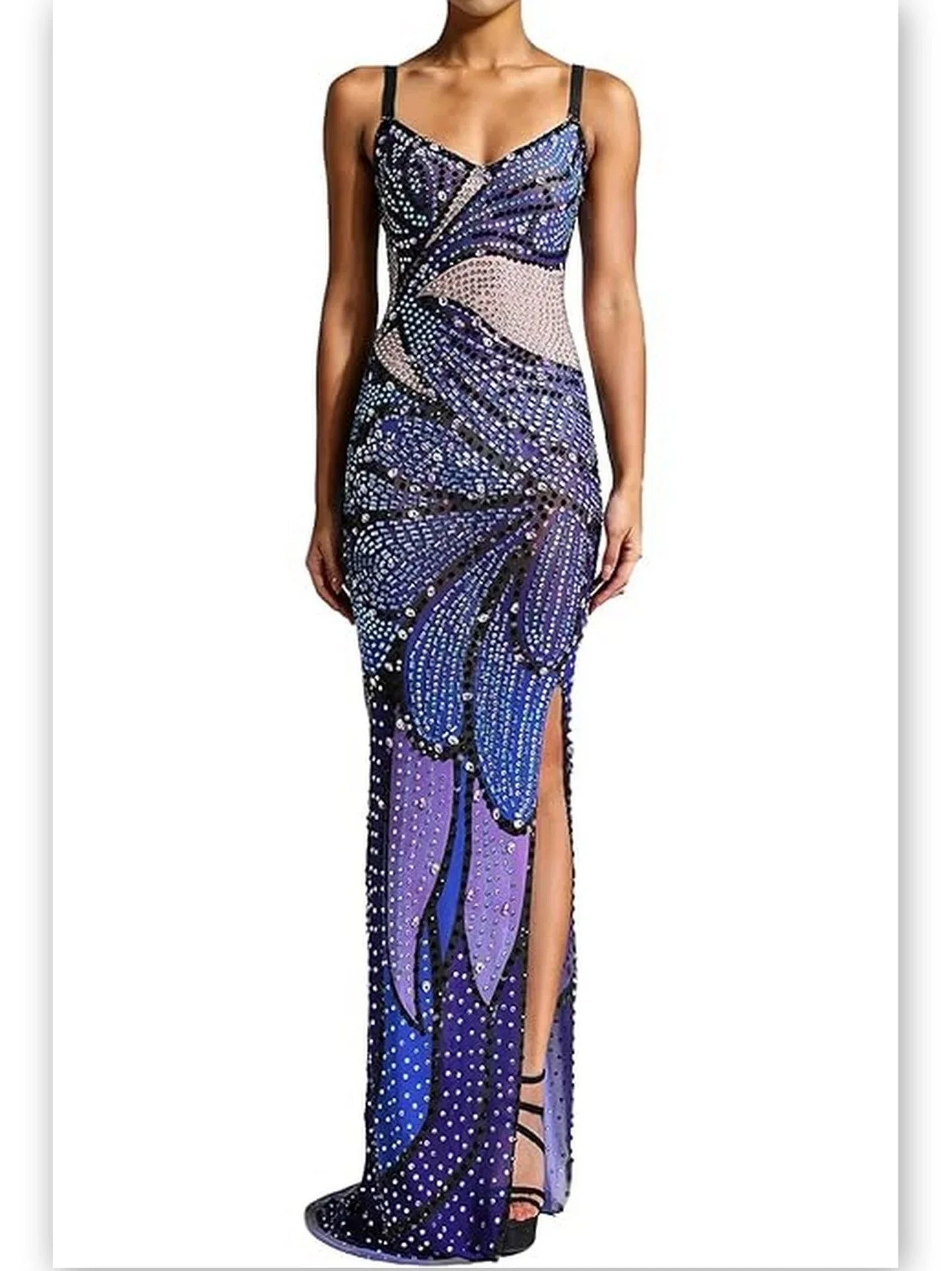 Rhinestone Embellished Split Maxi Dress - Dresses