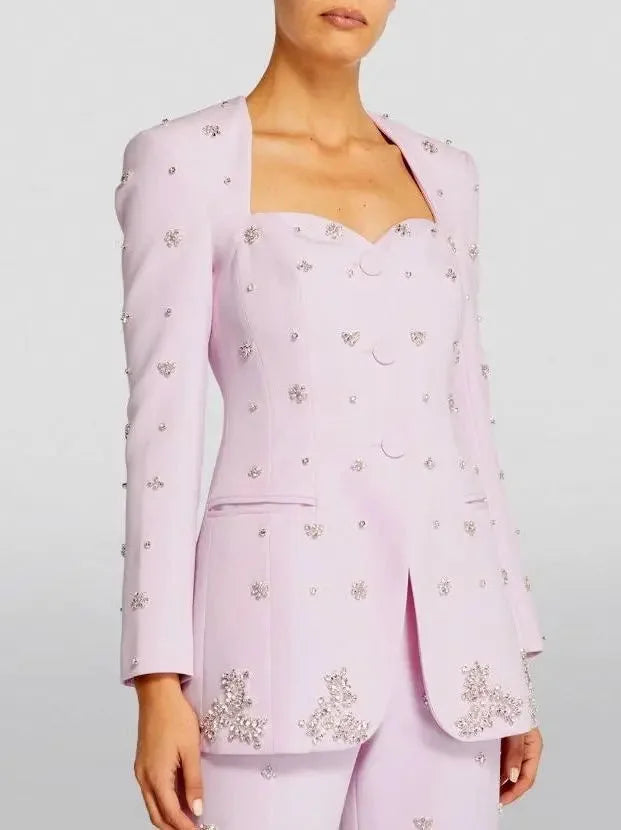Rhinestone-Embellished Sweetheart-Neckline Blazer - Jackets