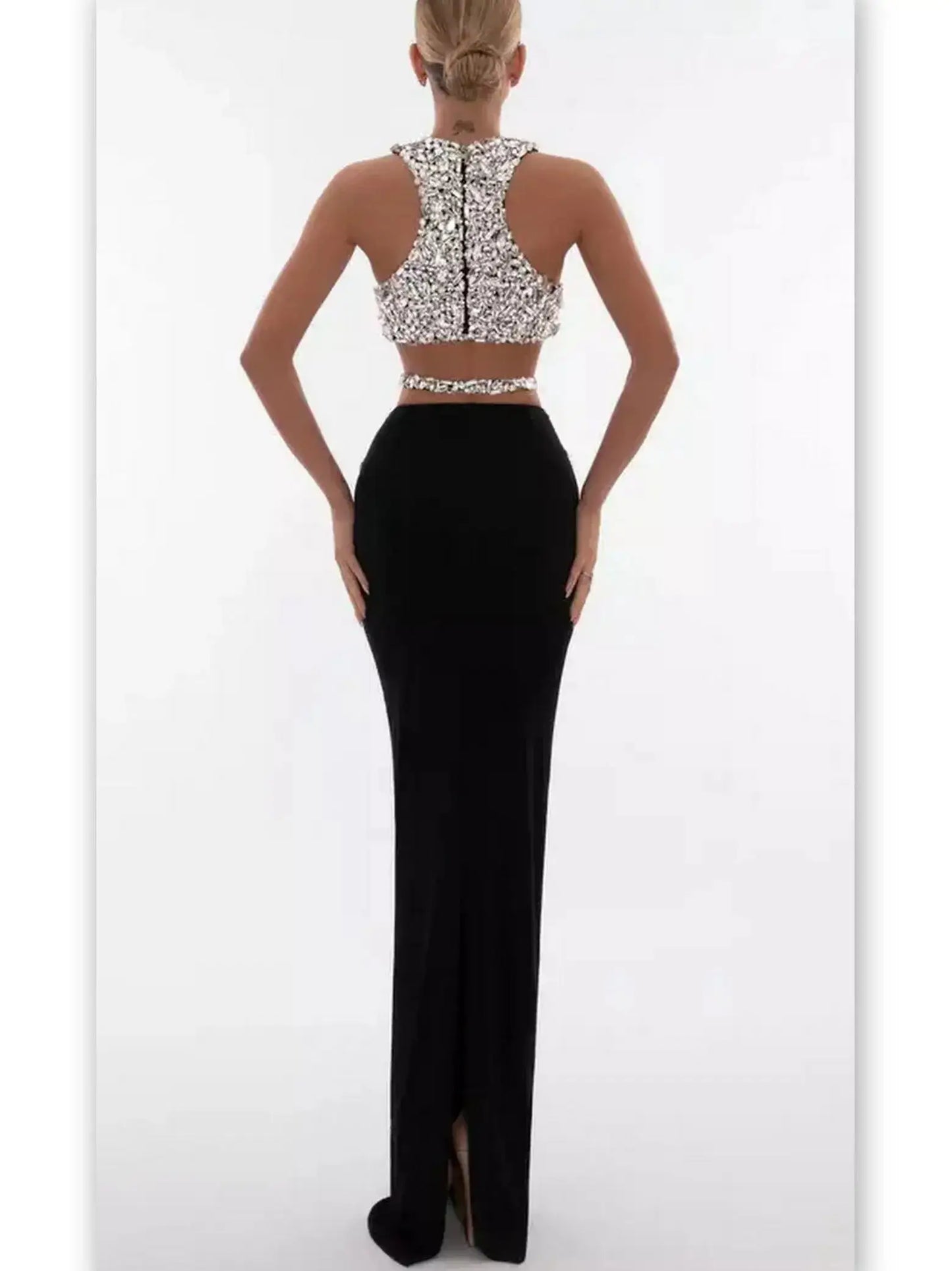 Rhinestone-Embellished Tank Crop Top and Skirt Set - Suits & Sets