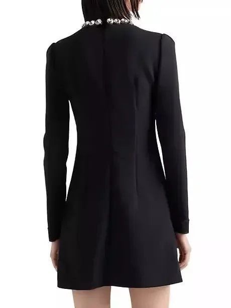 Rhinestone Scoop-Neck Long-Sleeve Black Mini Dress - Dresses