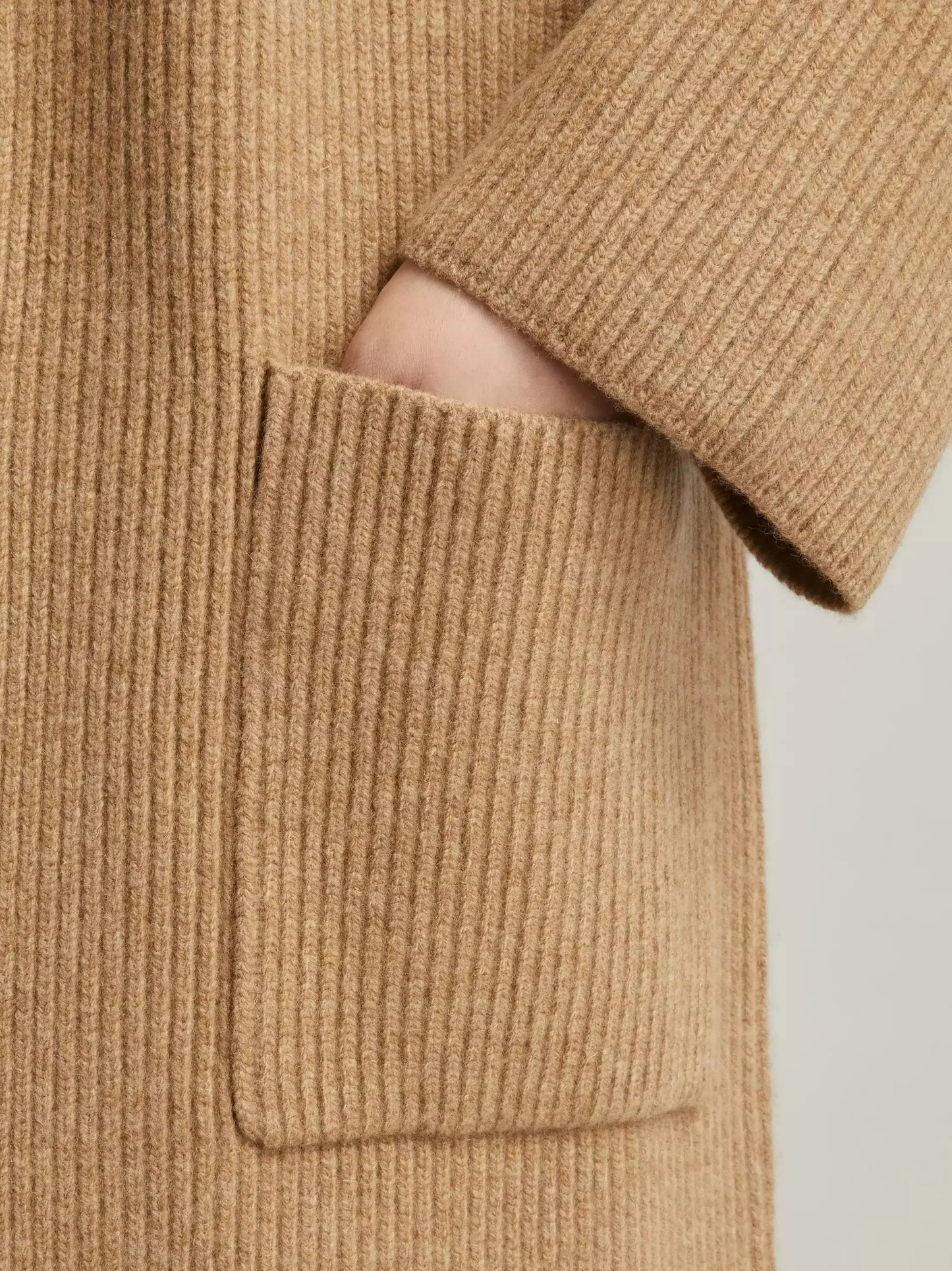 Rib Knit Long Oversize Cardigan Coat in Beige - Coats