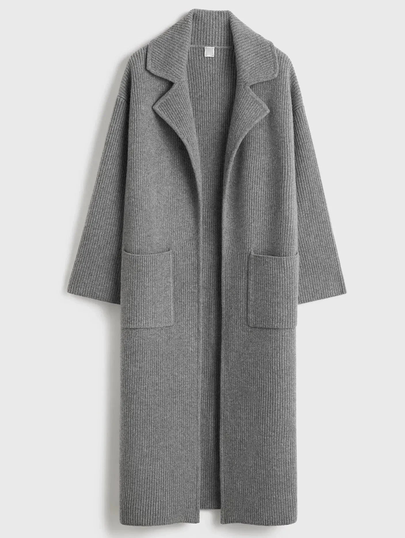 Rib Knit Long Oversize Cardigan Coat in Grey - Coats