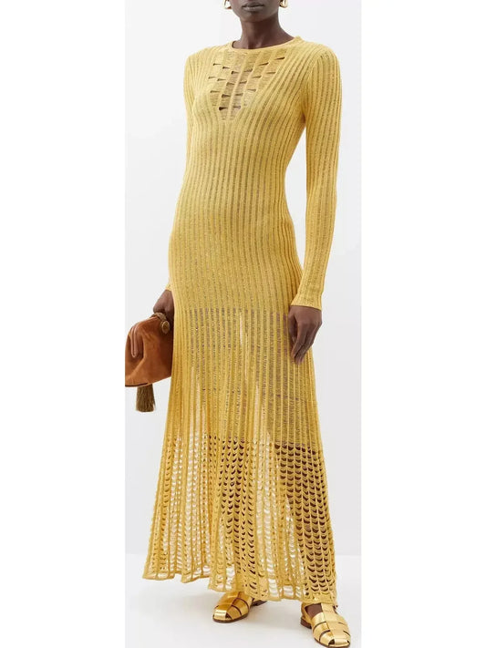 Ribbed-Knit Maxi Dress Yellow - Dresses