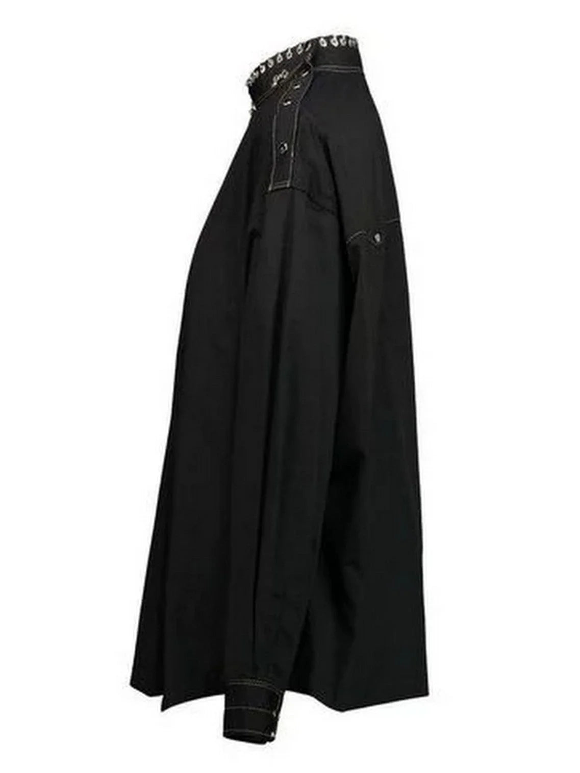 Rivet-Embellished High-Neck Black Blouse - Tops