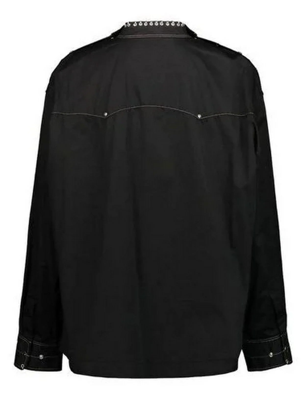 Rivet-Embellished High-Neck Black Blouse - Tops
