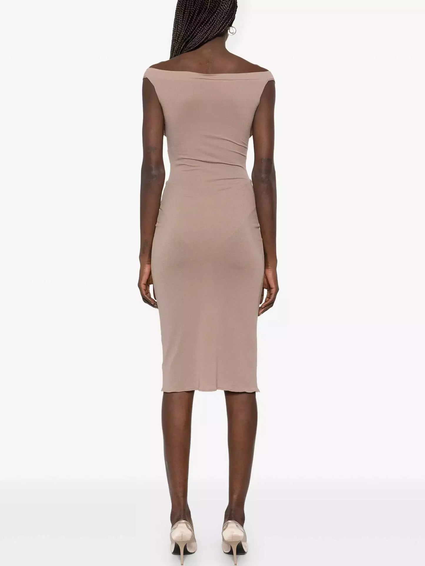 Rose Appliques Corset Fitted Dress in Light Taupe - Dresses