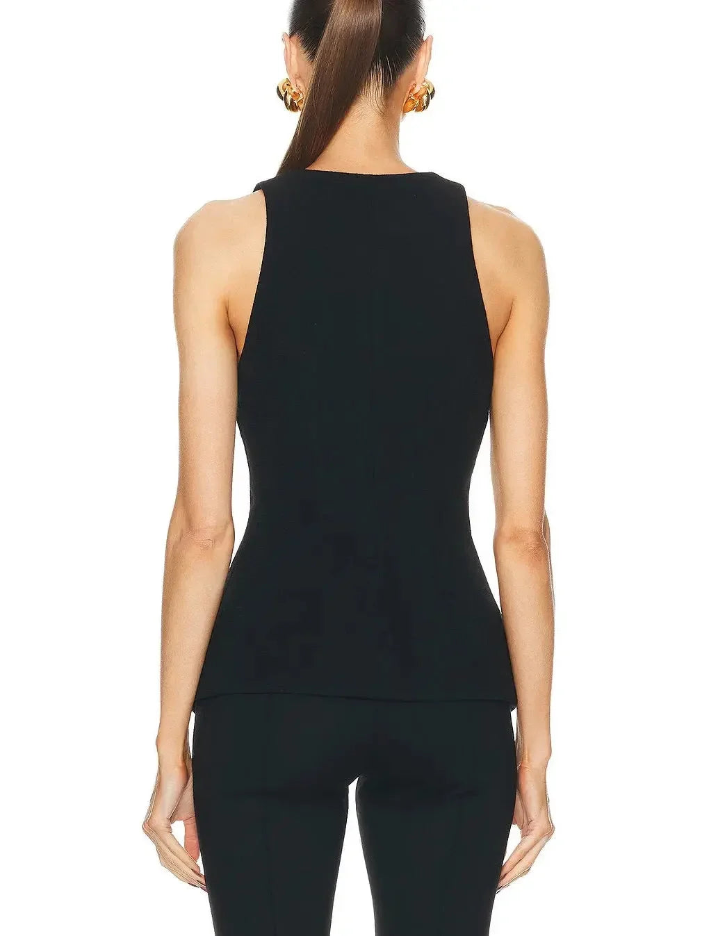 Rose Buttoned Black Double Crepe Vest - Jackets