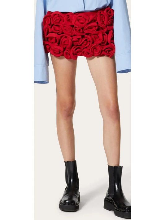Rose Detail Mini Skort in Red - Skirts
