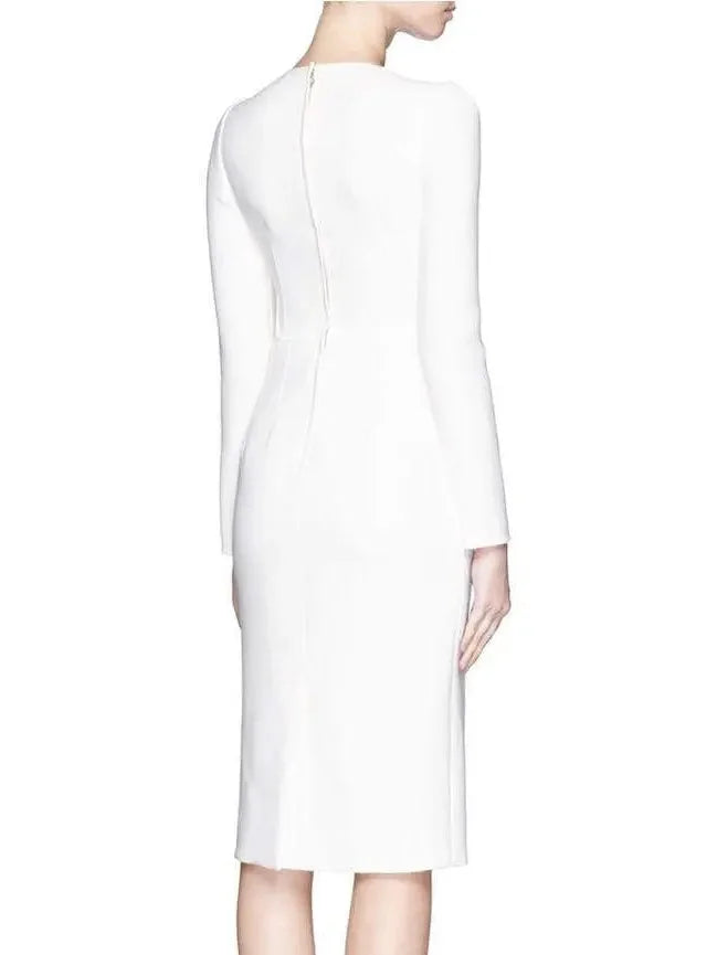 Rose Embellished Dress-White - Dresses