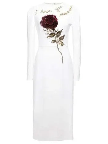 Rose Embellished Dress-White - s / White - Dresses