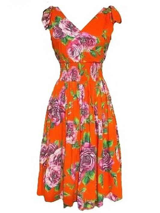 Rose Print V-Neck Smocked-Waist Dress - Dresses