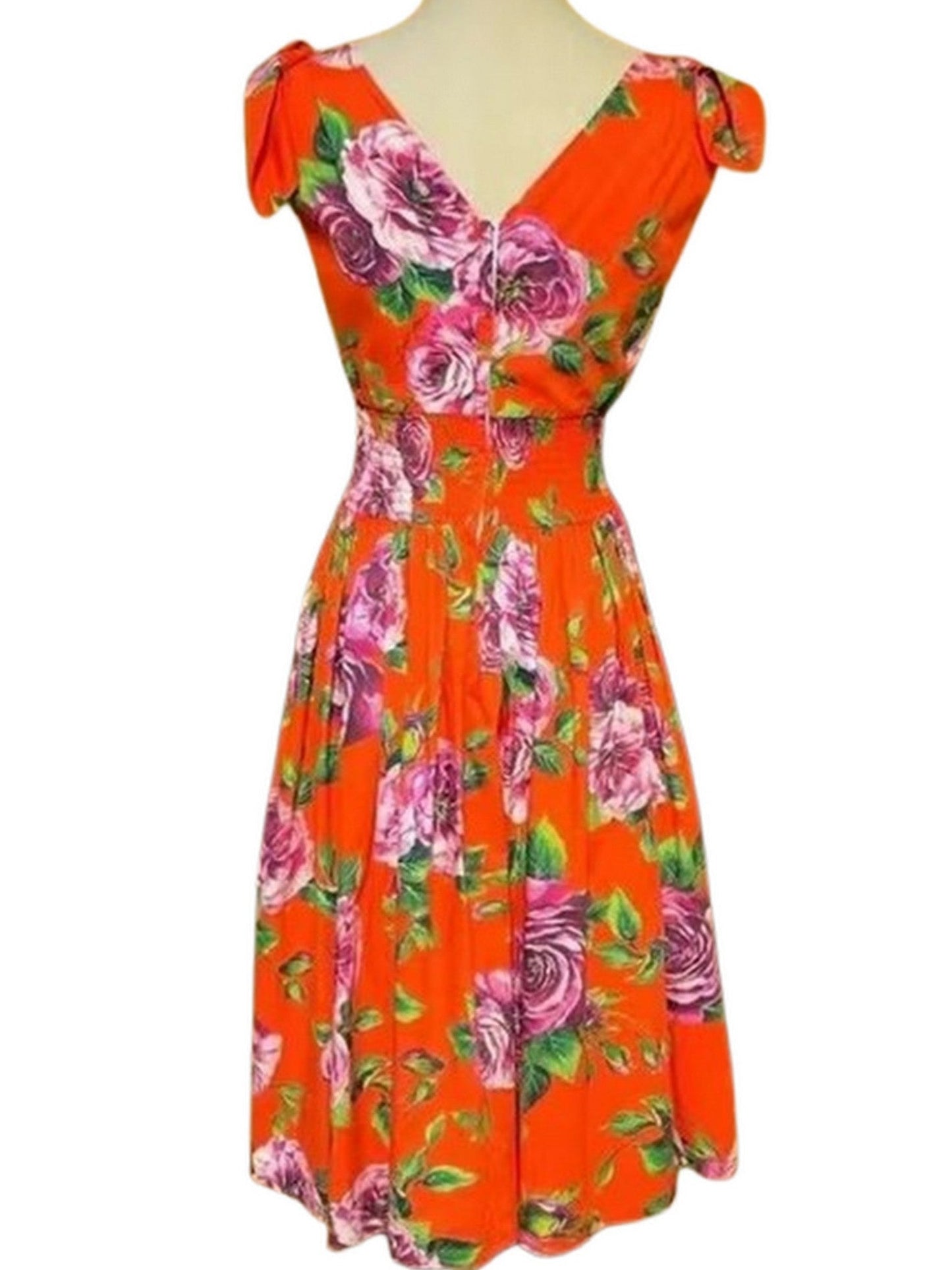 Rose Print V-Neck Smocked-Waist Dress - Dresses