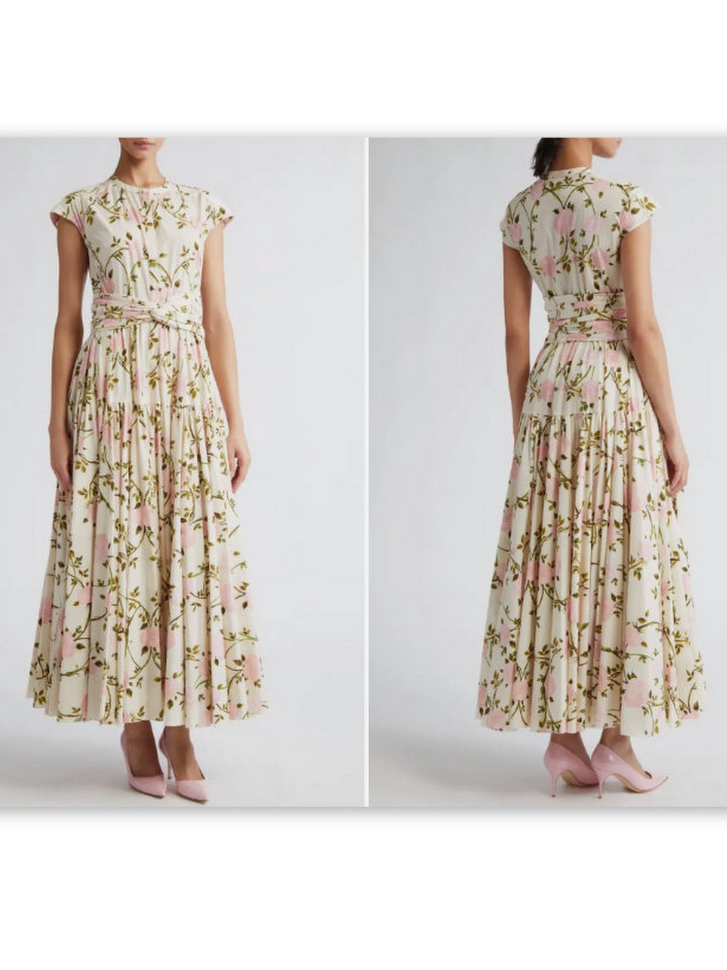 Floral print maxi dress in Rose Printed Cotton Poplin Pleated style for elegant outfits