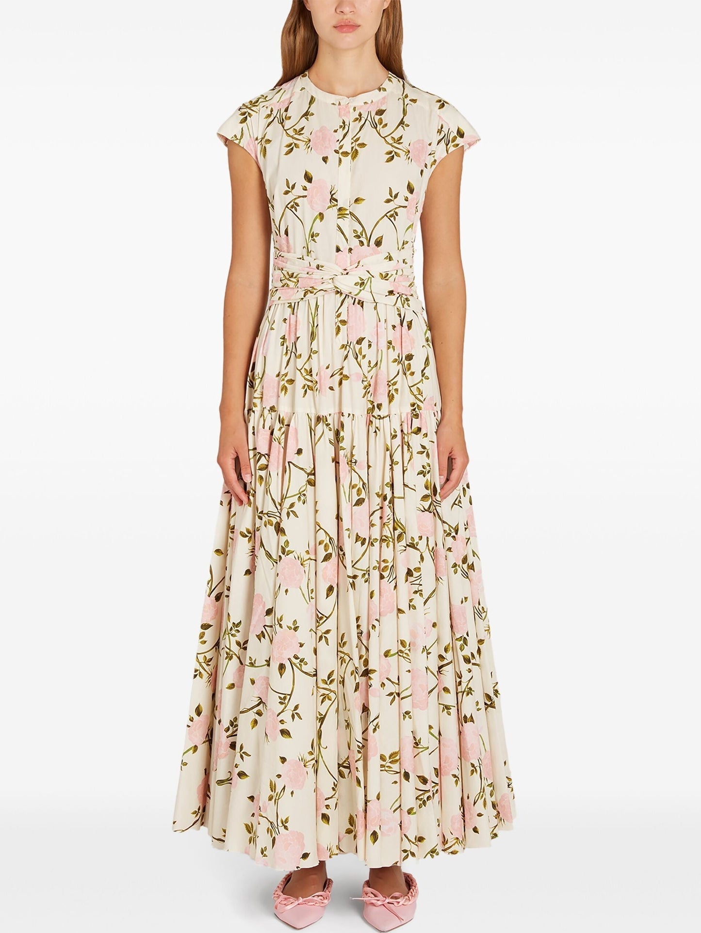 Floral print maxi dress showcasing Rose Printed Cotton Poplin Pleated design