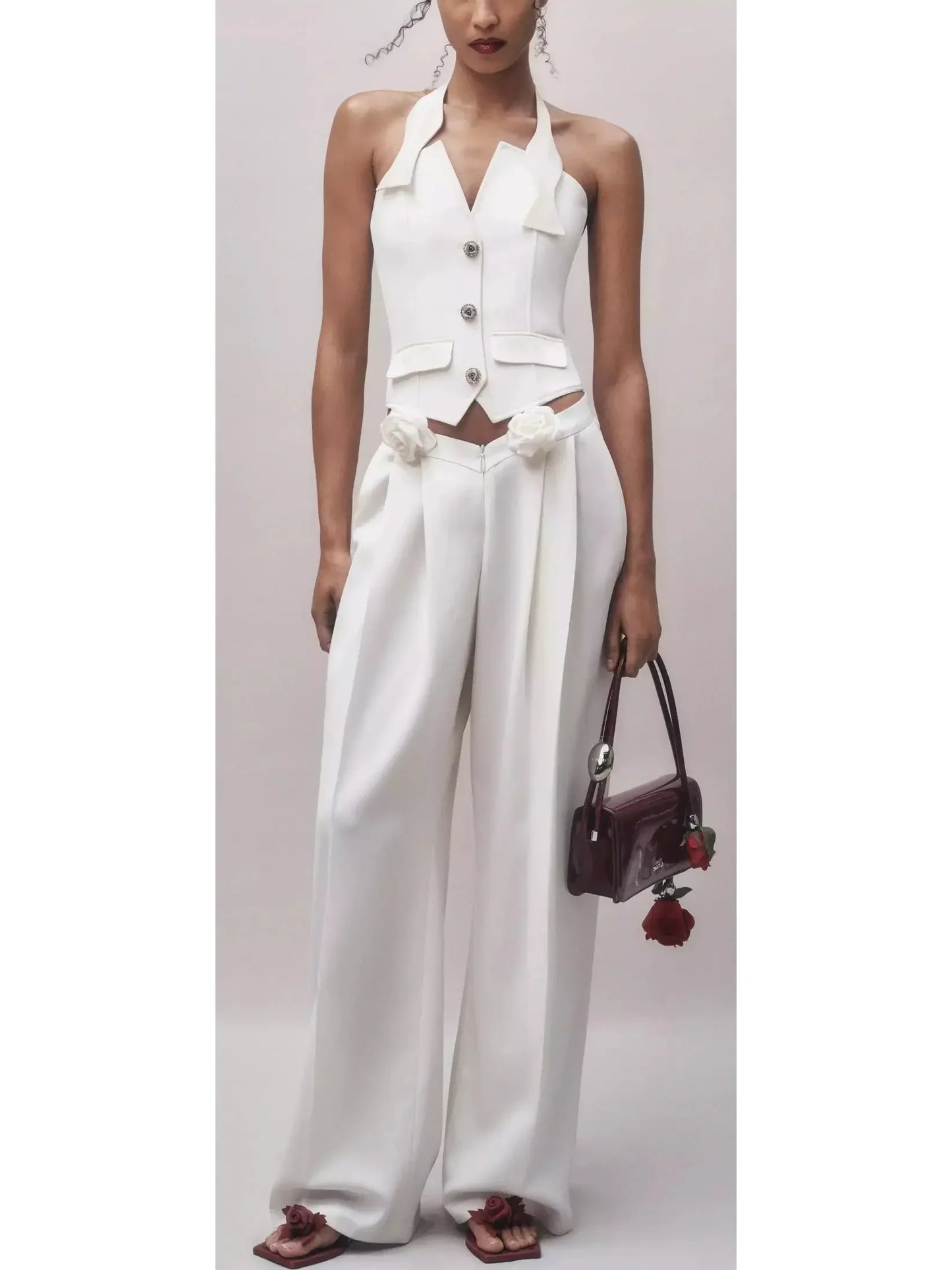 Rose Wrapped Cotton Pants in White - Jeans & Pants