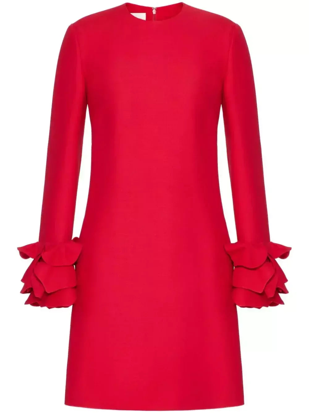 Ruffle-Cuff Shift Mini Dress in Red - Dresses