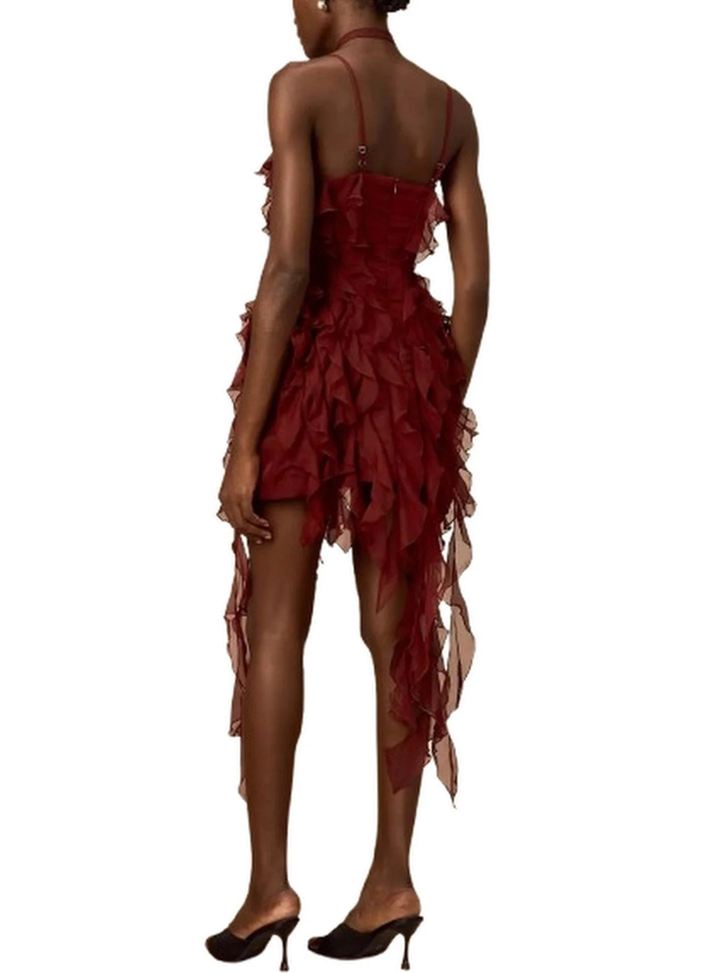 Ruffle-Paneled Mini Dress with Fringe Detail - Dresses