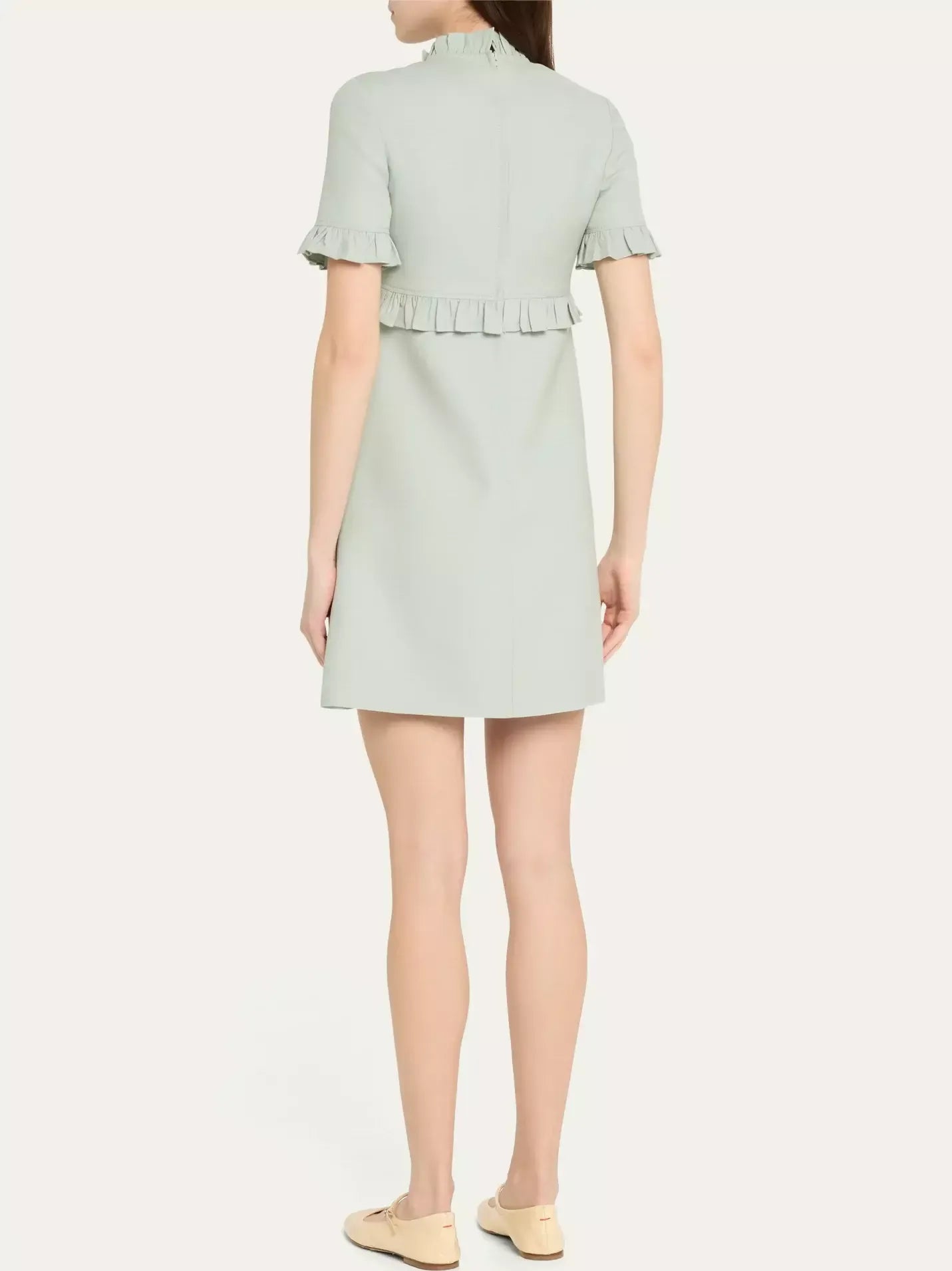 Ruffle-Trim Silk and Wool Mint Green Mini Dress - Dresses