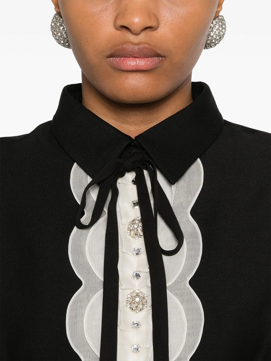 Ruffled Mini Dress in Black and White - Dresses