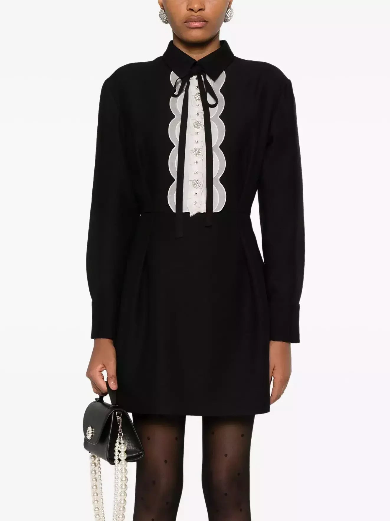 Ruffled Mini Dress Black and White Luxury Cocktail Dress