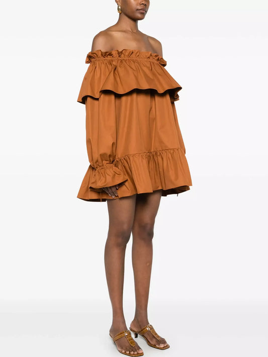 Ruffled Off-Shoulder Cotton Mini Dress - Dresses