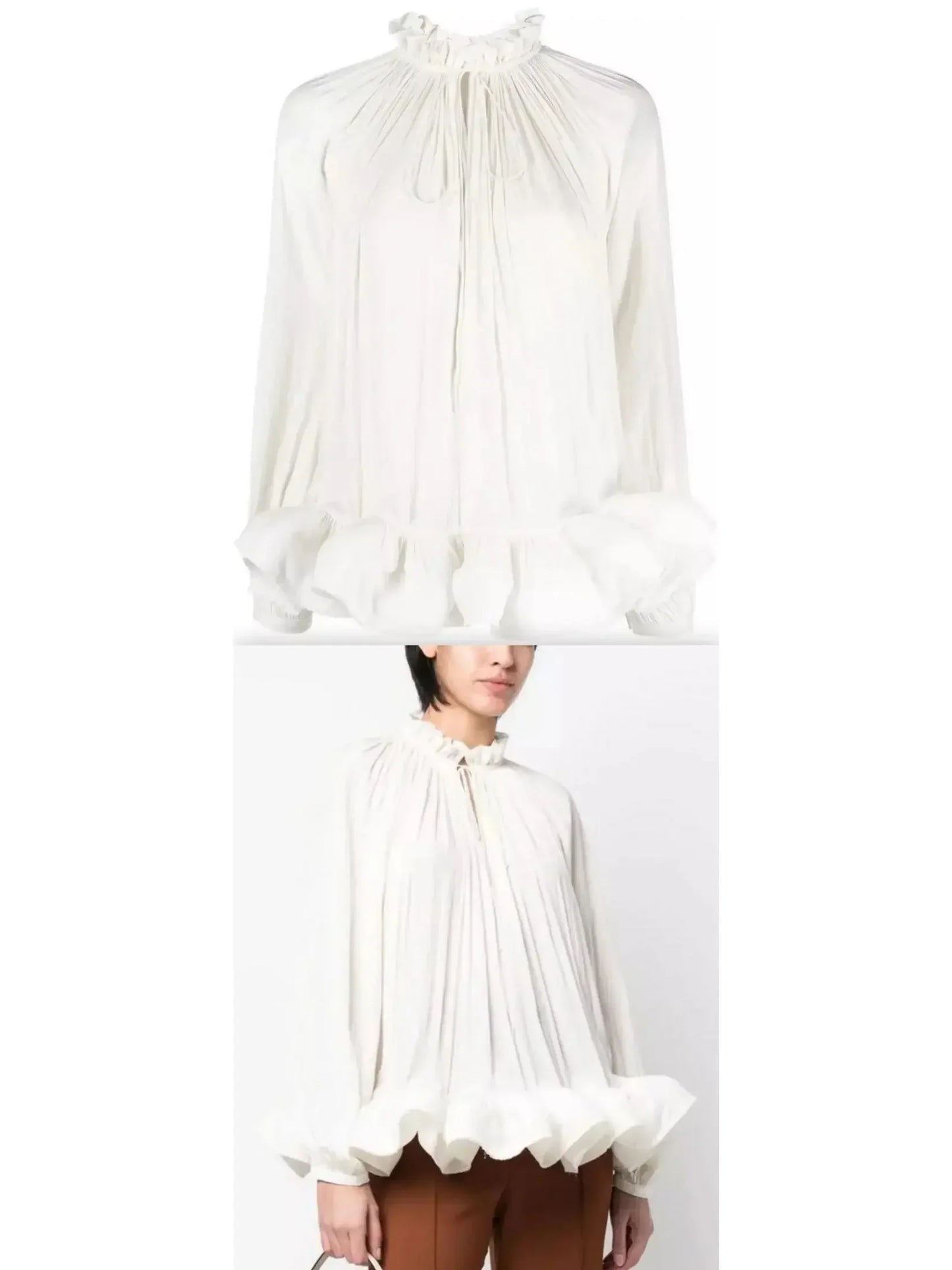 Ruffled Pleated Blouse White - s - Tops