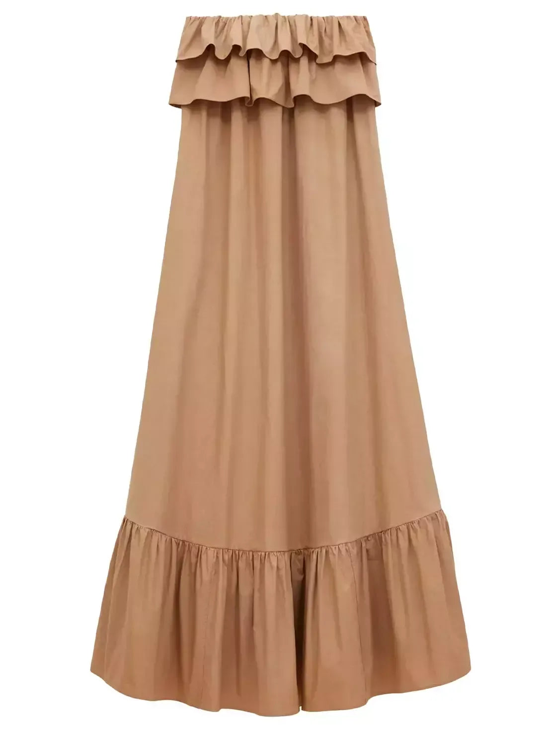 Ruffled Strapless Long Dress in Khaki - Dresses