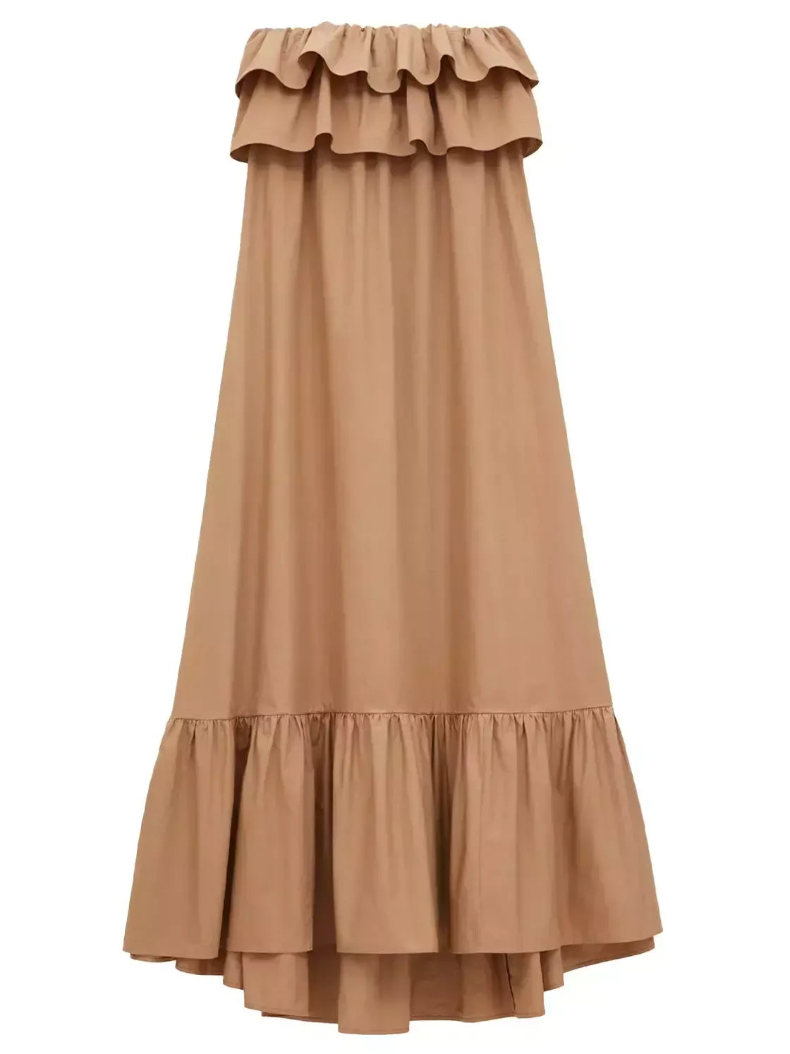 Ruffled Strapless Long Dress in Khaki - Dresses