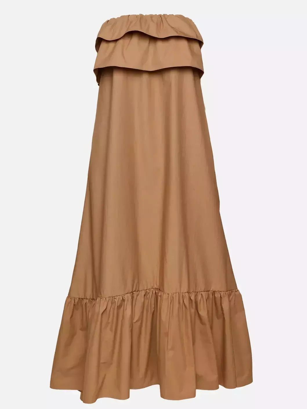 Ruffled Strapless Long Dress in Khaki - Dresses