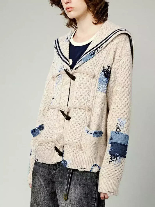 Sailor Toggle Button Cable Knit Cardigan Sweater - Sweaters & Knitwear