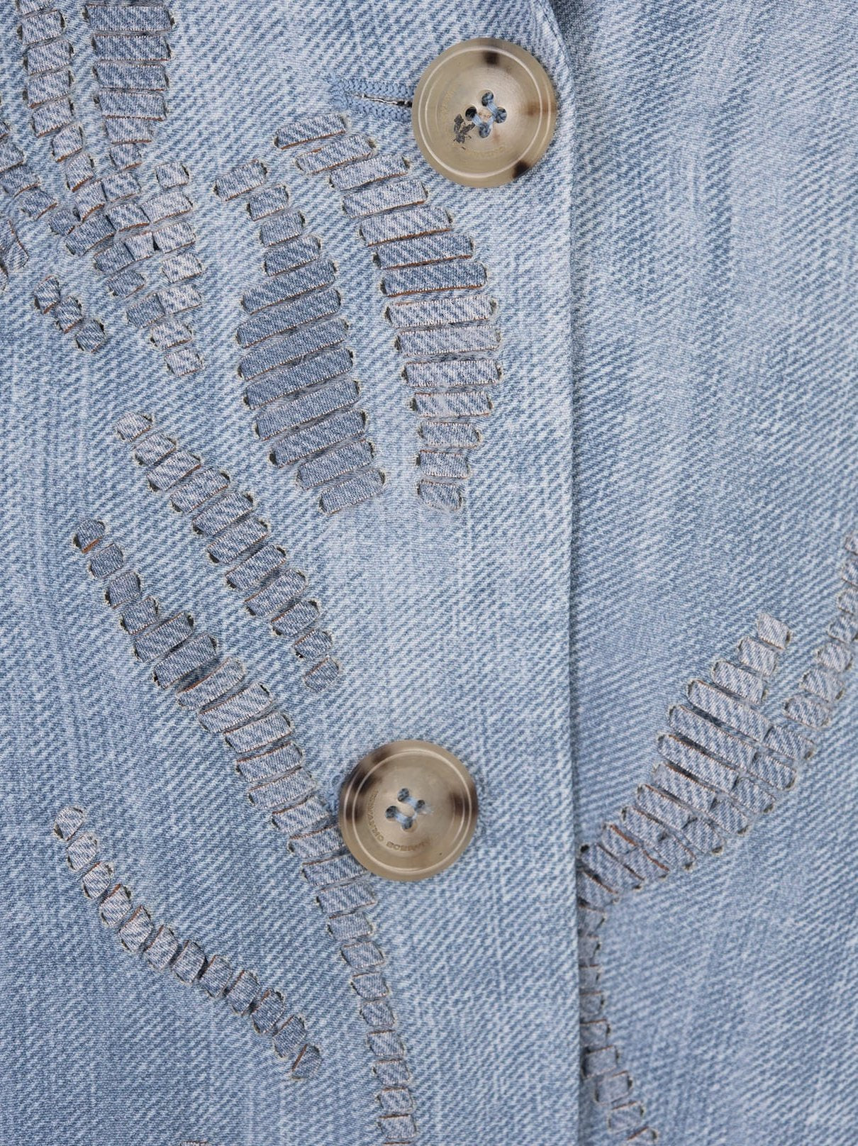 Sculptured Denim Printed Woven Embroidered Blazer - Jackets
