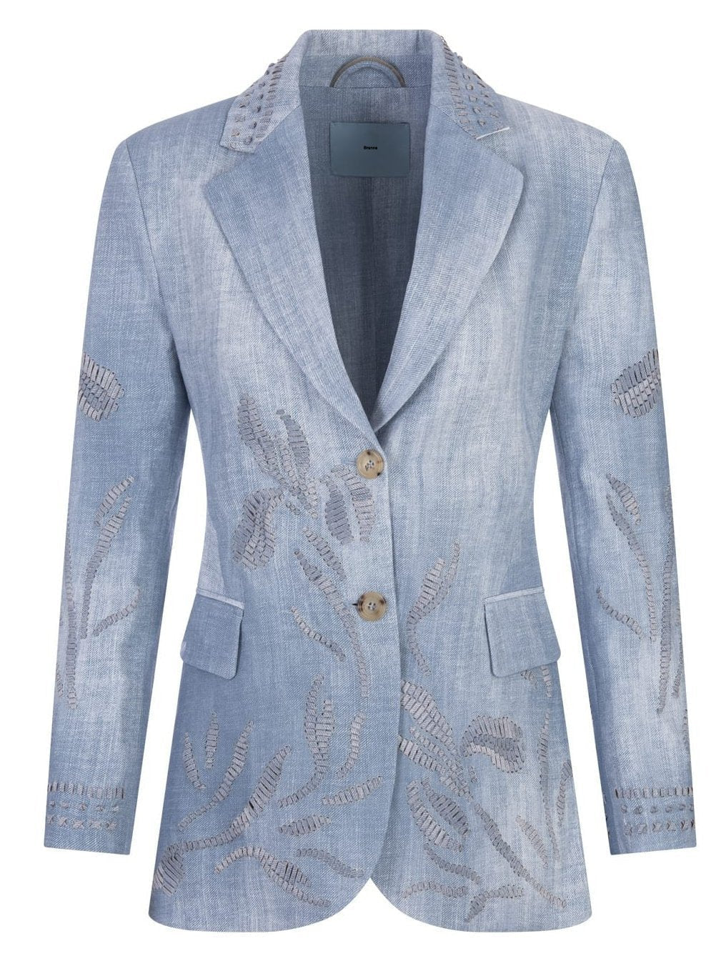 Sculptured Denim Printed Woven Embroidered Blazer - Jackets