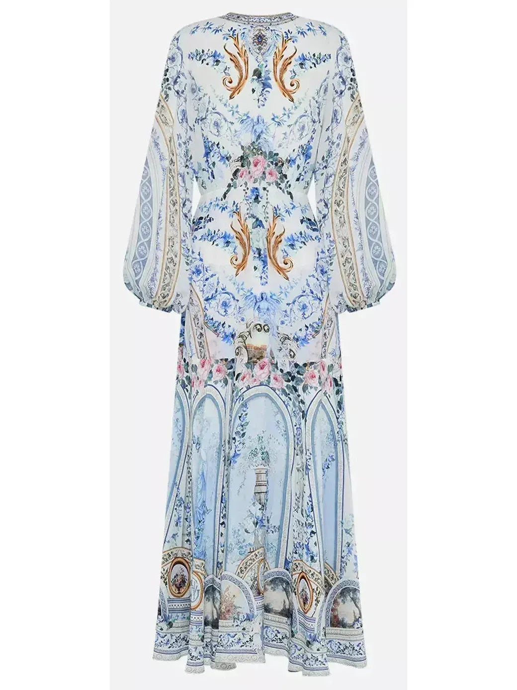 Season Of The Siren Wrap Tie Dress with Blouson Sleeves - Dresses