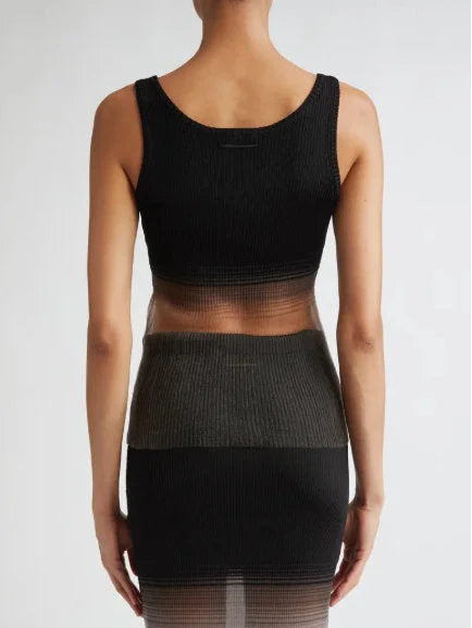 Semi-Sheer Ribbed Knit Tank Top - Tops