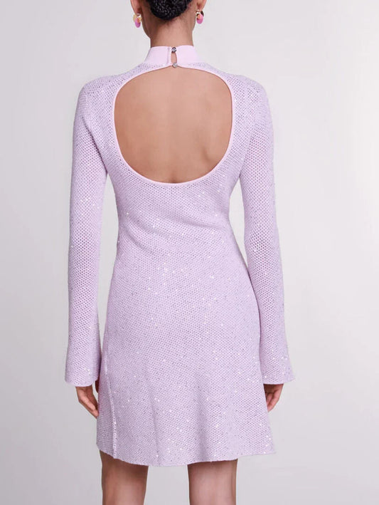 Semi-Sheer Sequin Knit Dress with Slip - Dresses