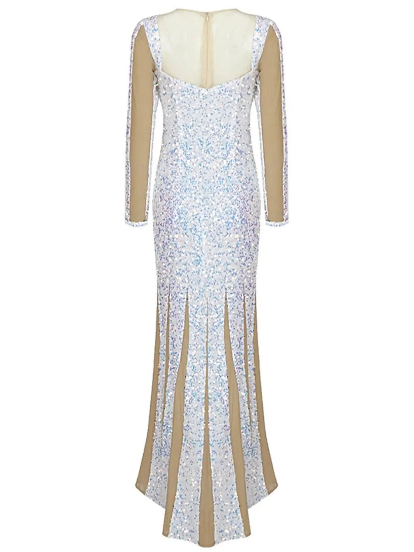 Sequin and Mesh Paneled Gown - Dresses
